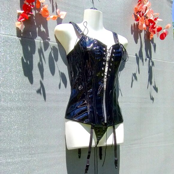 Alivila Y (S) Wet Look Zippered Overbust Corset and Panty Set - Picture 1 of 12